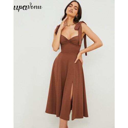 2020 New Arrivals Womens Dresses Vestidos Sexy Lace-Up Sleeveless Summer A-Line Dress Elegant Draped Midi Beach Holiday Dresses