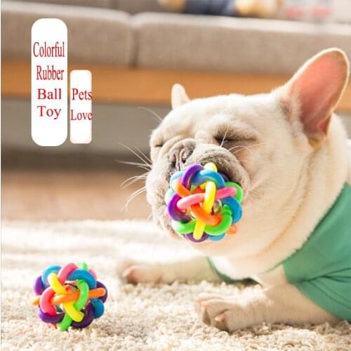 1pc Colorful Rainbow Pet Bell Ball Dogs Toys Pet Dog Cat Toy Dog Ball Bell Chew Toys Play Teeth Training Pet Products