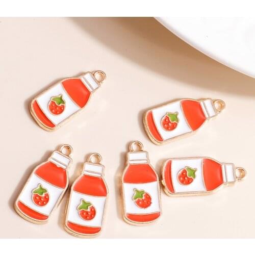 10pcs 10*22mm Enamel Strawberry Juice Charms for Jewelry Making Fruit Milk Charms DIY Pendants Earrings Necklaces Accessories