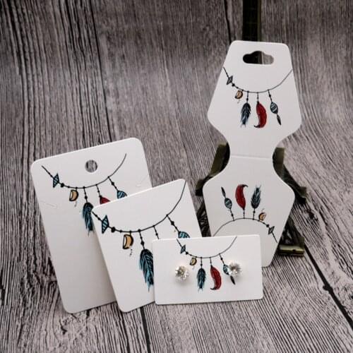 100pcs/lot Handmade Tag Feather Necklace Printed Necklace&Earring display card For Jewelry Packaging Accessory Rectangle Label