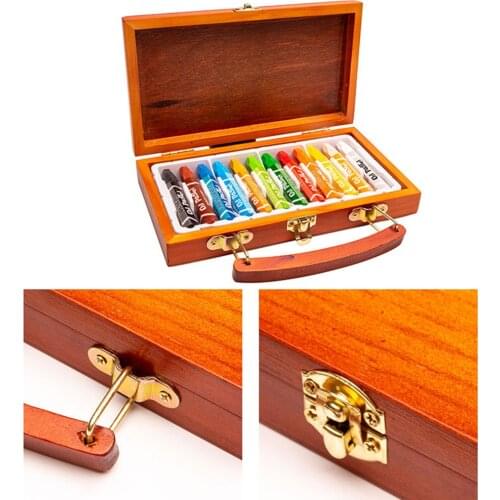 12/24 Colors Non-toxic Art Drawing Painting Tool Oil Pastel Crayon Set Painting School Art Supplies with Wooden Box for Graffiti