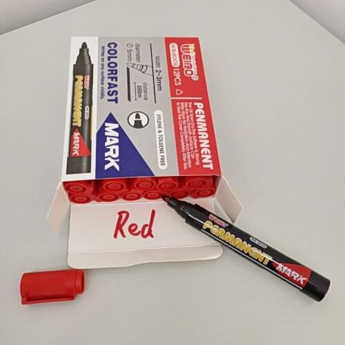 12 pcs/set Red Permanent Oil Marker Pen Token Pens for Paper Metal Glass Marking Pen Office School Supplies Large Capacity Pen