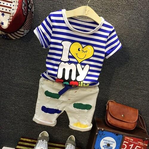 Summer baby boys clothes set children outfits baby clothing set child Blue stripe T-shirt + shorts 2pcs set 2-6years