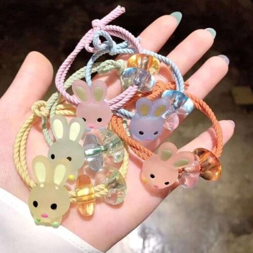 2021 Children Cute Cartoon Rabbit Ball Elasic Hair Bands Girls Lovely Acrylic Scrunchies Rubber Bands Kids Hair Accessories