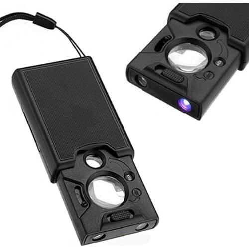 30x 45x 60x LED UV Lighted Magnifier Jewelers Loupe Loop Magnifying Glass