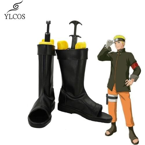 Anime NARUTO Movie The Last Uzumaki Naruto Cosplay Shoes Halloween Party Black Leather Boots Custom Made