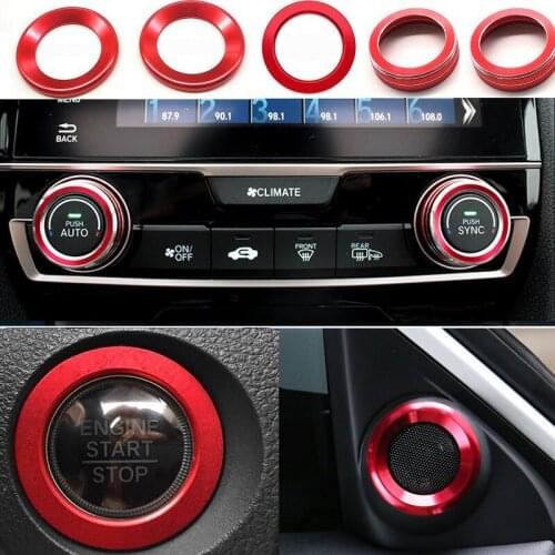 Car Air conditioning Engine Ignition Push Button Multimedia speaker audio Knob Button Decorative Ring For Honda Civic 2016-2019