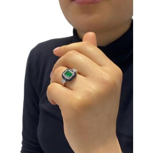 Baget Emerald Italian Top Quality 925 Sterling Silver Ring