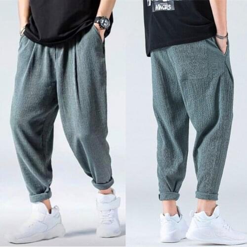 Ice Silk Pants Mens Summer Thin Section Trend Wild Loose Casual Pants Sport Pants Quick-drying Harlan Nine-point Pants Big Size