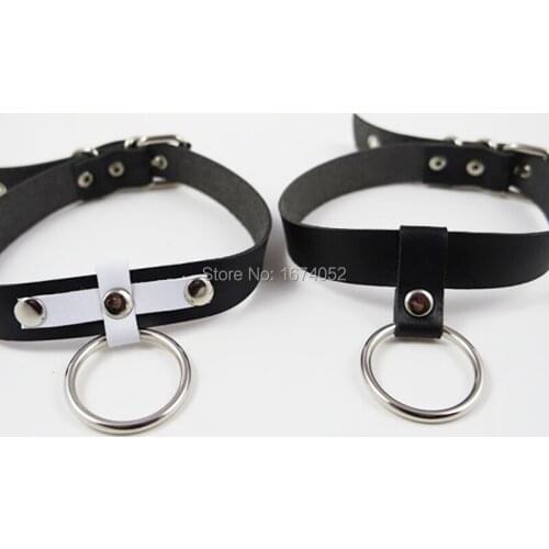 Black Punk 3 Style Fashion Sexy Handmade Rivets O Round Charm Cross Leather Choker Collar Necklace