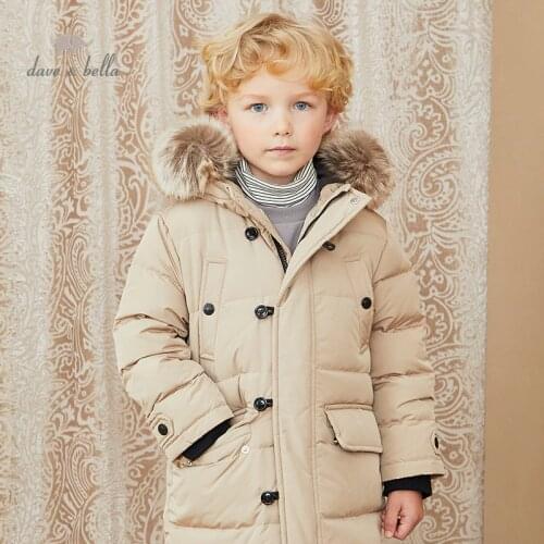 DKH15224 dave bella winter baby boys 5Y-13Y fashion solid hooded down coat children 90% white duck down padded kids jacket