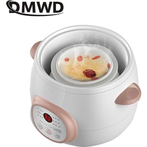 DMWD 1.5L Household Electric Slow Cooker Stew Pot Ceramic Soup Pot Casserole Breakfast Machine Porridge 12H Appointment