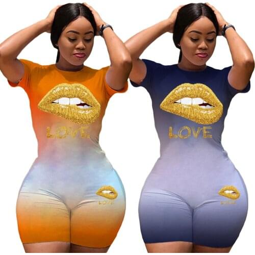 European and American summer jumpsuit, home sportswear, fashion personality, gradient printing LOVE jumpsuit jumpsuit bodycon