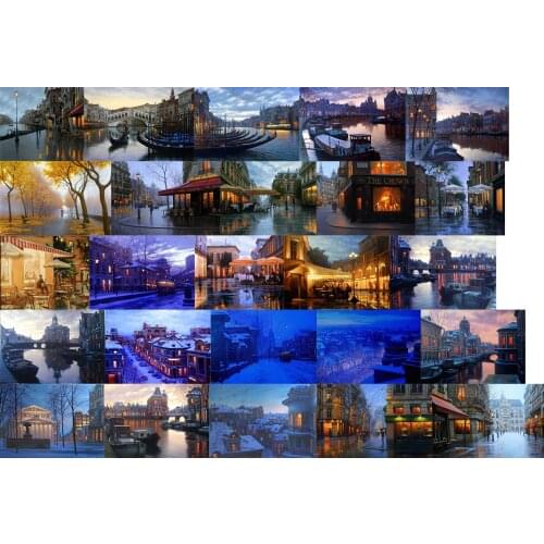 City night scene painting people 18ct 14ct UNprinting11ct count print canvas stitches embroidery DIY handmade needlework