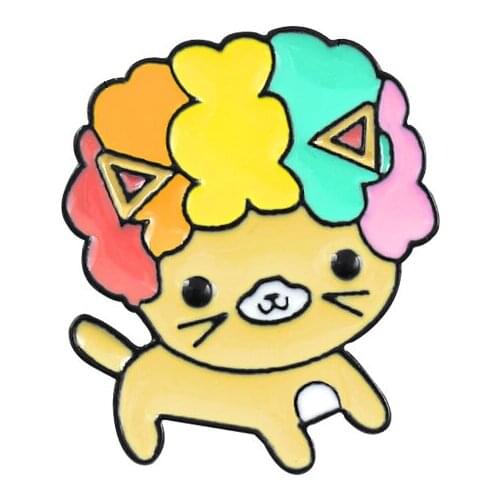 Cute Curly Hair Enamel Metal Brooch Rainbow Hair Cat Badge Pin Fun Trendy Costume Backpack Jewelry Accessories Gift