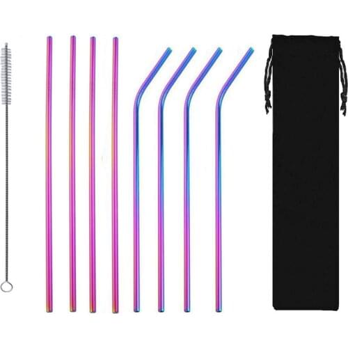 Reusable Drinking Straws 18/10 Stainless Steel Straw Set Metal Colorful Straw With Cleaner Brush Bar Party Accessory 215MMX6MM