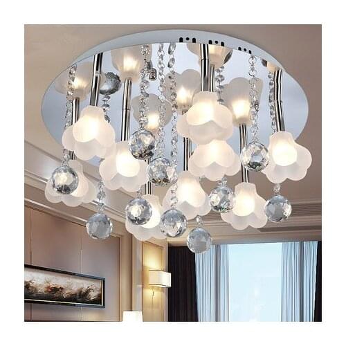 Fashion modern lamp living room crystal flower ceiling lights bedroom flower lighting ceiling lamp glass+crystal g4 bulb 12v