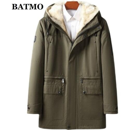 BATMO 2019 new arrival winter 100% natural wolf fur liner hooded jackets men,mens warm parkas ,plus-size 1125