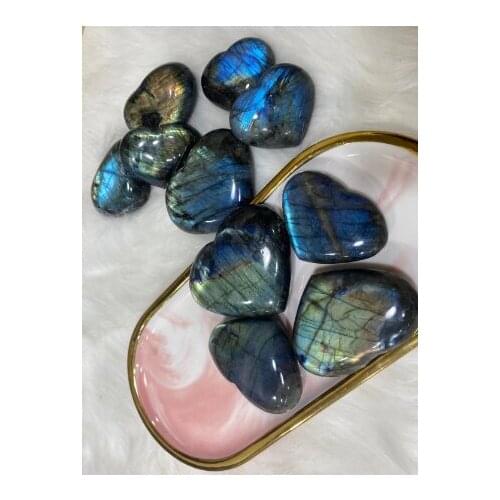 New!!! Natural Rainbow Labrador Minerals Quartz Stone Heart Shaped Healing Crystal Decor Gift