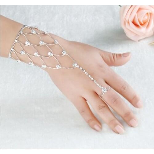 New fashion latin sweat white lady girl dancing rhinestone chain gloves charn bracelet free shipping wholesale
