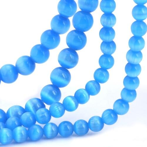 OlingArt 4/6/8/10/12MM New 5AAA+ Opal Natural Cat Eye Beads blue color for Making Jewelry For Jewelry Making Bracelet Necklaces