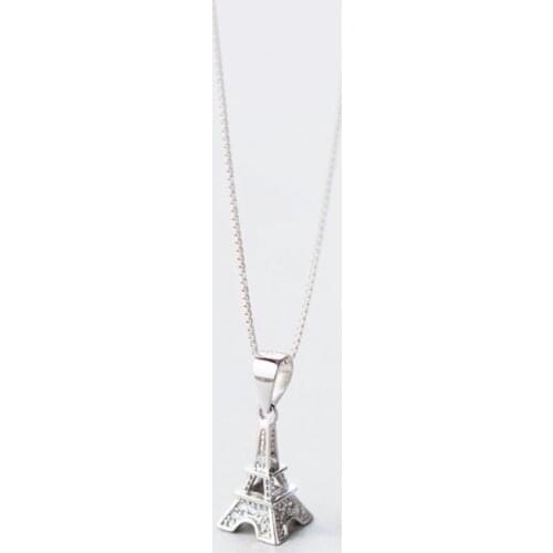 Fresh Cute Mini Eiffel Tower Literary 925 Sterling Silver Clavicle Chain Temperament Personality Trendy Female Necklace SNE227