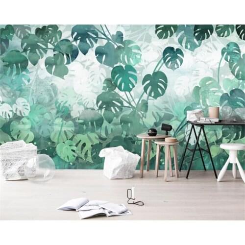 Beibehang Custom wallpaper modern fashion hand drawn monstera green leaves garden fresco sofa TV backdrop murals 3d wallpaper