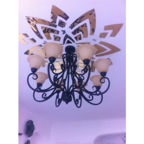 Ceiling Lamp Cap Wall Mirror Decoration ,3D Decorative TopLamp Around Deco,DIY Acrylic Mirror Sticker Size 49.4x46.85inch