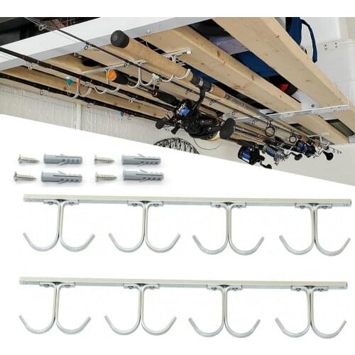 Fishing Rod Ceiling Rack Aluminum Alloy 8-Rod Fishing Pole Holder Organizer Storage for Garage & Cabin & Basement