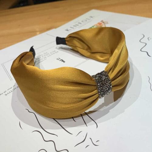 New Fashion Rhinestone Hairband Women Solid Wide Side Headband Middle Knot Turban Girls Autumn Winter Hair Accessories Headwear