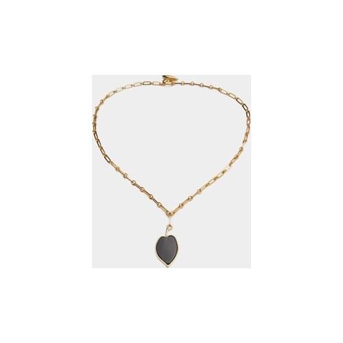 Natural Black Agate Peach Heart ♥️ Pendant T-buckle Chain Necklace