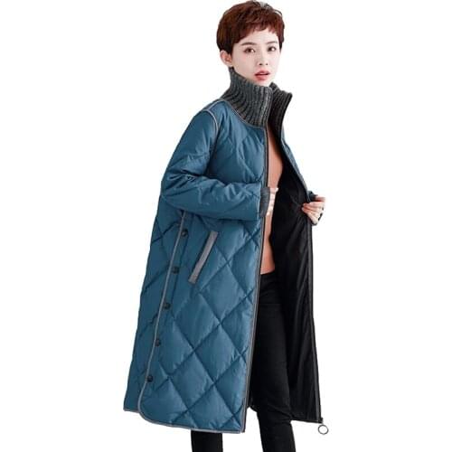 New high quality winter down jacket women knit stand-up collar splice parka white duck down coat female plus size outerwear G712