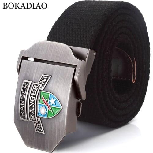 BOKADIAO Men&Women Military Canvas belt vintage US 75th Ranger Regiment Metal buckle jeans belt Army tactical belts high quality