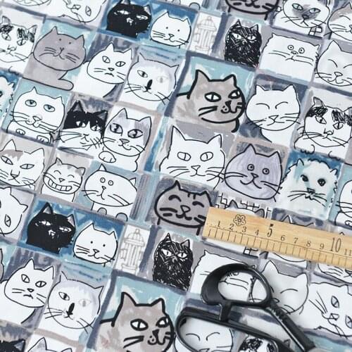 Cute Cartoon Cat Album Cotton Fabric For Curtains Handmade Cushion Cover For Sofa Cartoon Kitty Pattern Sewing Fabric