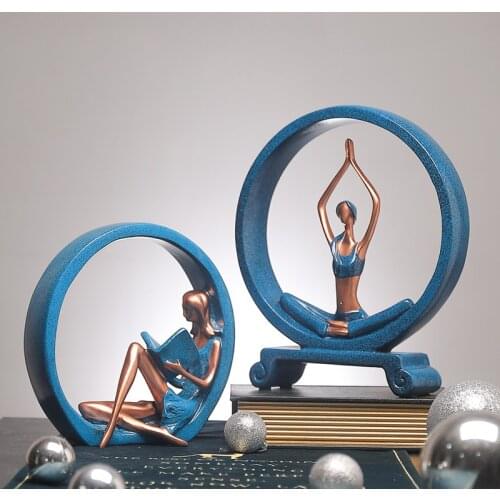 Blue Yoga Girl Resin Ornaments Abstract Character Sculpture Crafts Gifts Creative Modern Home Accessories TV Cabinet Decoration