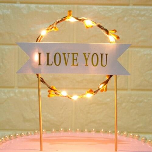 LED Luminous Card Insert Romantic I LOVE YOU Cake Decoration Birthday Party Dessert Decoration For Baking Supplies