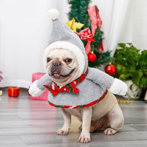 Pet Warm Puppy Christmas Fur Ball Snowman Transformation Dog Clothes Cosplay Christmas Puppy Clothes Hooded Pet Supplies