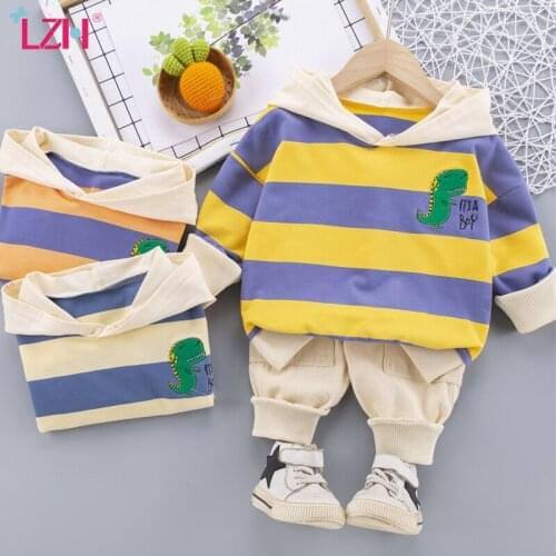 LZH 2021 Spring Wram Long Sleeve Baby Boys Clothes Sets Casual Striped Sweater Childrens Sports Suit Cute Cartoons Kids Outfit