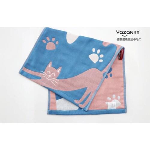 YAZAN 3pcs 100% Cotton Gauze Newborn Baby Infant Cartoon Face Hand Bathing Towel Bibs 25*50cm Feeding Towels Handkerchief