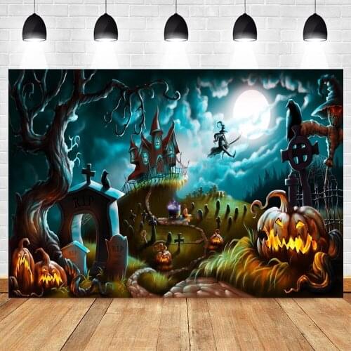 Yeele Halloween Background Moon Castle Pumpkin Lantern Tombstone Cosplay Party Backdrop Baby Photography Photo Studio Photophone