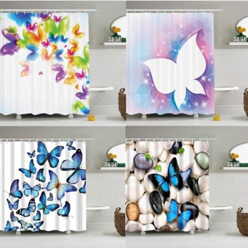 Butterfly Shower Curtain Decor Group of Butterflies Band in Radiant Rainbow Colors Hope Summer Garden Art Print