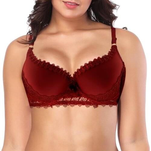 Plus Size Womens Bras Light Padded Brassiere 36-50 A B C D DD Bowknot Applique Sexy Lingerie Lace Edge Underwear