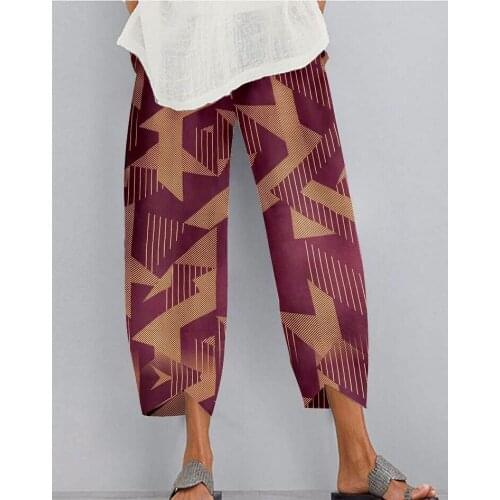 2021 Vintage Harem Pants Womens Print Trousers Casual Floral Long Pantalon Palazzo Female Elastic Waist Turnip Oversized