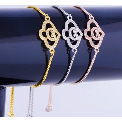 Bijoux Micro Pave Zircon Crystal Heart Bracelet Femme Handmade Copper Square Chain Diy CZ Bead Bracelet For Women Charm Pulsera