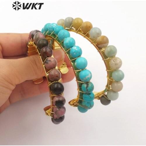 WT-B479 WKT Five Colors Handmade Round Drop Stone Bracelet With Metal Dipped Women Fashion Bracelet Jewelry