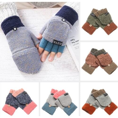 Winter Warm Thickening Wool Gloves Knitted Flip Fingerless Exposed Finger Thick Gloves Without Fingers Mittens Glove Women 2021