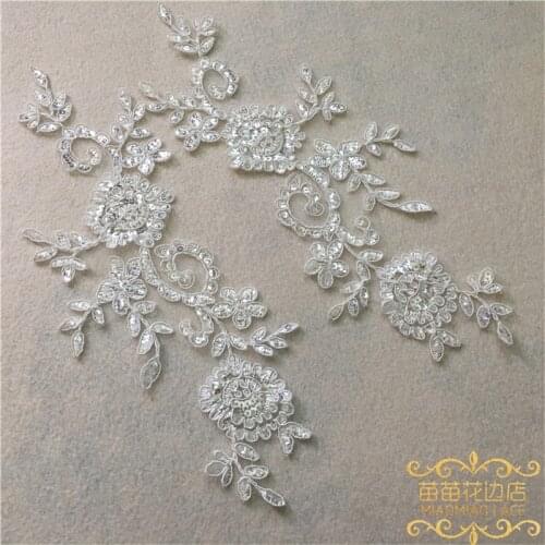 10Pcs Ivory 33X12cm Delicate Glitter Wedding Veil Head Ornaments Lace Applique Lace Trim Dress DIY Lace Accessories BD0131