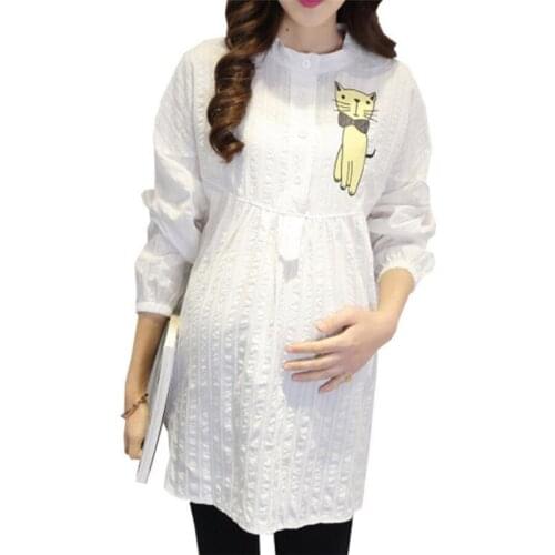 Maternity Blouses OL Cotton Shirt for Pregnant Women Maternity Clothes Pregnancy Tops Long Maternity Shirt Pregnancy Clothing