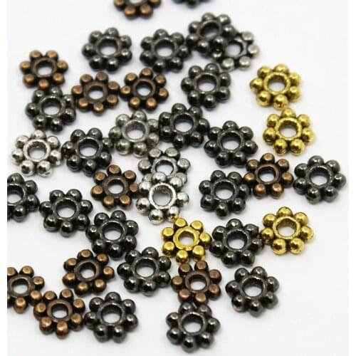 Tibetan Style Beads Alloy Flower Spacer Beads, Lead Free & Nickel Free, Mixed Color, 4.5x1mm, Hole: 1mm; about 1600pcs/200g
