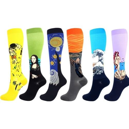 Compression Socks Man Woman Mona Lisa Famous Painting Nylon Compress Running Oil Painting Outdoor Prevent Varicose Veins Reduce